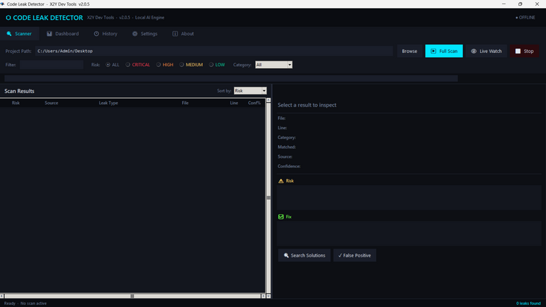 Code Leak Detector Scanner Interface