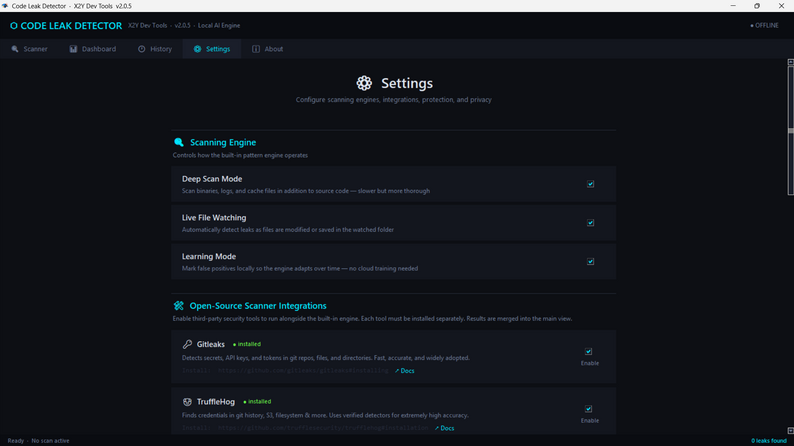 Code Leak Detector Scanning Engine