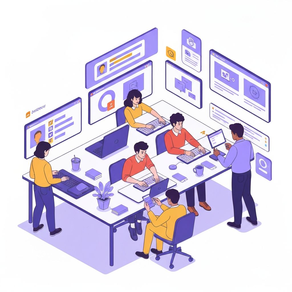 Team maximizing productivity with software solutions