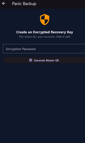 x2y Authenticator Panic Backup with Encrypted Recovery Key