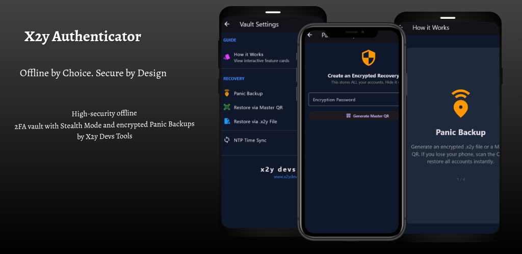 x2y Authenticator - Offline by Choice. Secure by Design. High-security offline 2FA vault