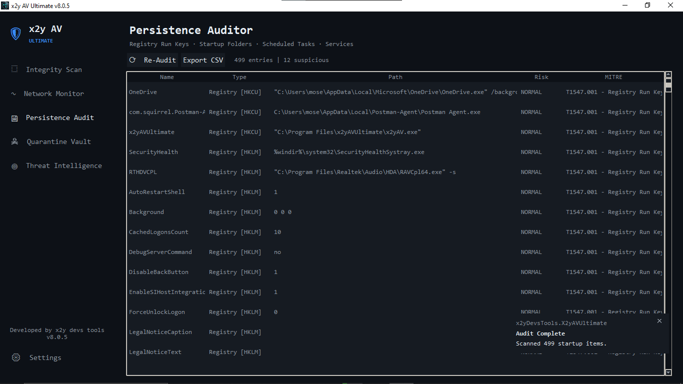 x2y AV Ultimate Persistence Auditor - Registry and startup analysis