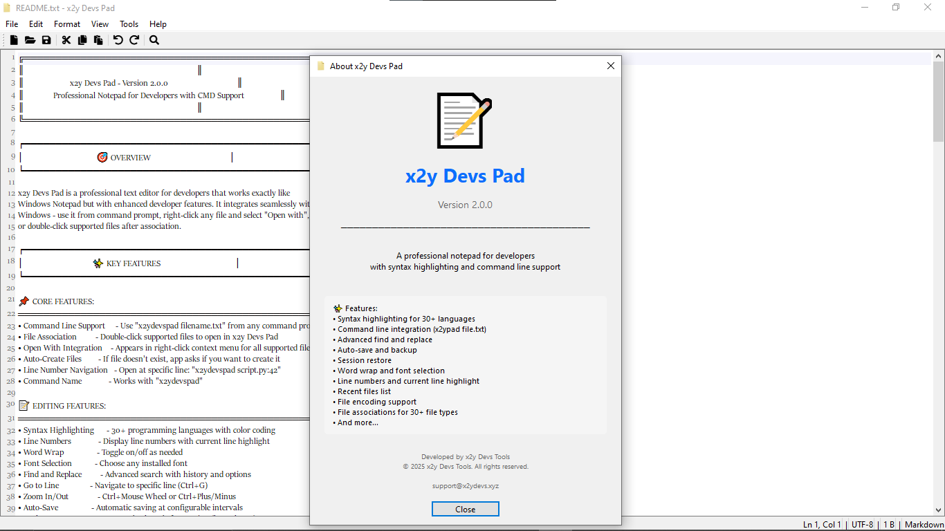 x2y Devs Pad About Dialog