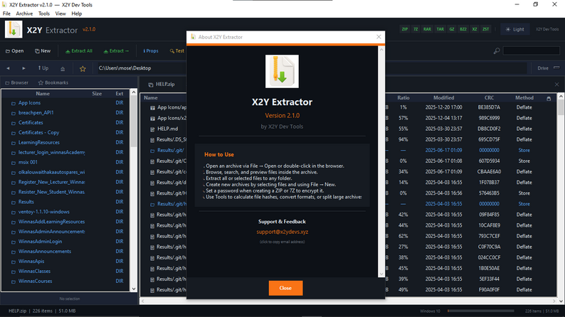 x2y Extractor About Dialog